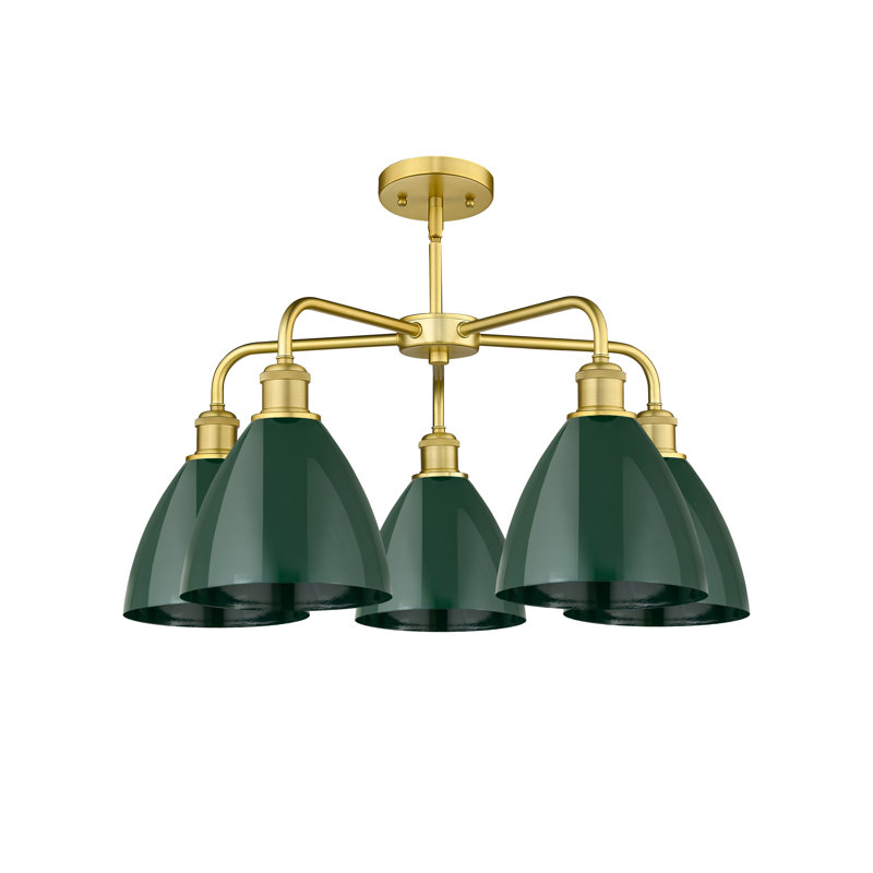 Lustre en dôme à 5 lumières Trickett, Or satiné, Vert
