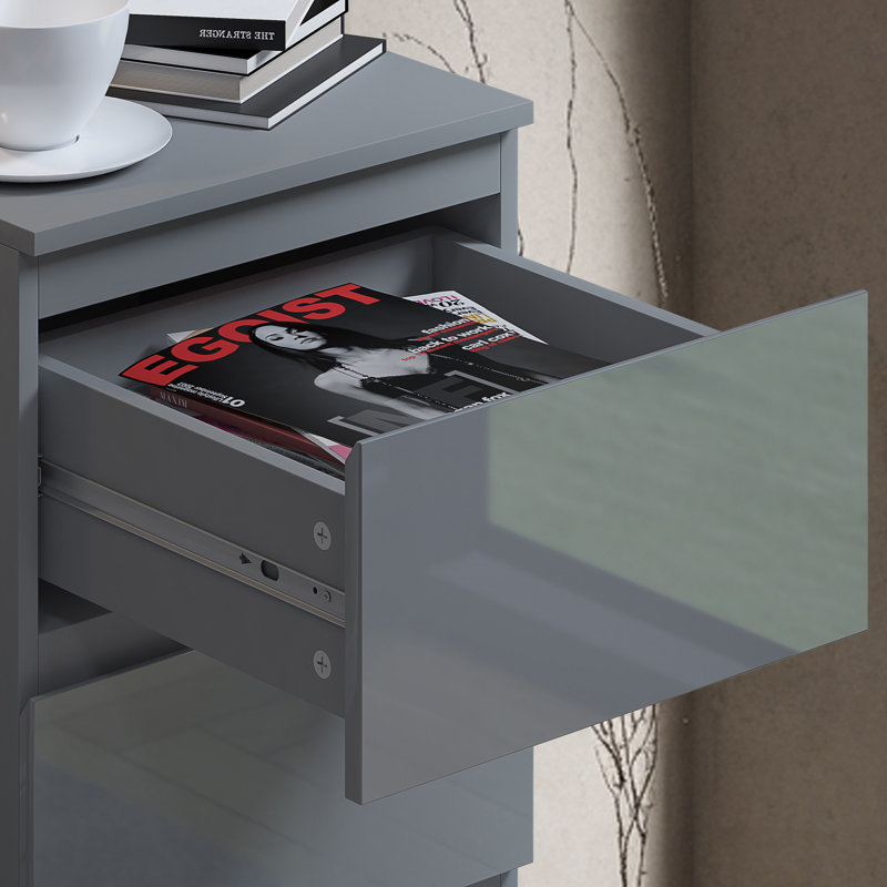 Warren 4 Drawer Tallboy Chest Of Drawers. 40cm Wide. High Gloss Front. Scratch Resistant. Modern No Handle Design., Grey