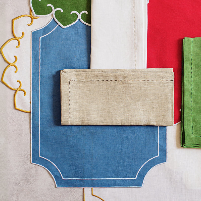 Cornflower Blue Linen Rectangular Placemats with White Stitching - Set of 4