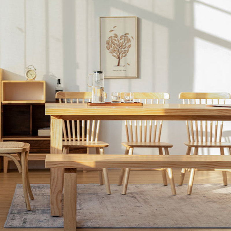 Burlywood Rectangular Solid Wood Dining Table, 29.53"H x 78.74"L x 31.5"W