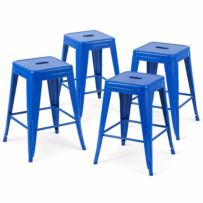 Tabouret à hauteur de comptoir 24 po, ensemble de 4 tabourets de bar en métal sans dossier, empilable, amovible et facile à assembler, pour économiser de l'espace pour un îlot de cuisine / bar / café / salle à manger (bleu)