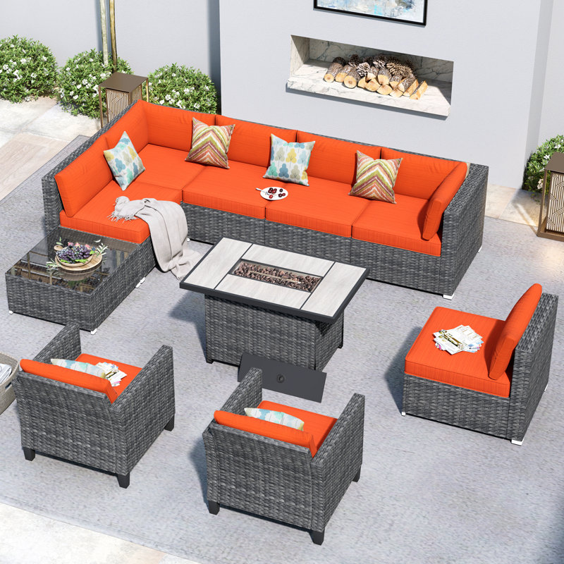 Ensemble de conversation avec canapé 11 pièces Reniyah, Orange