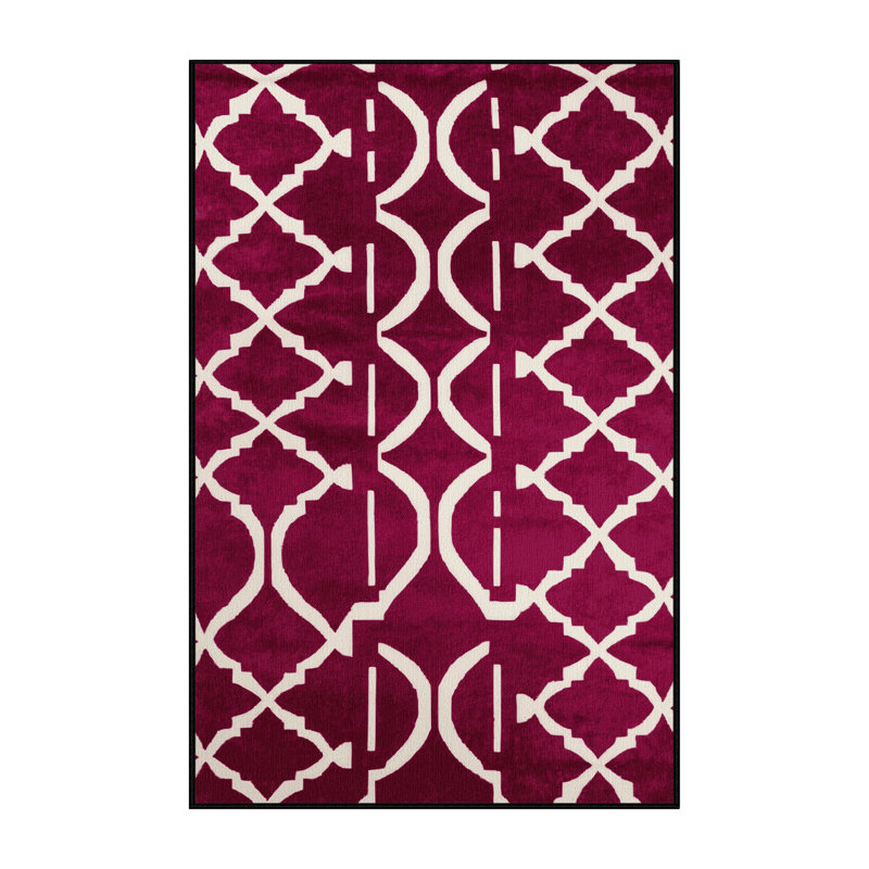 Machine Washable Trellis Red Area Rug, Rectangle 2' x 3'