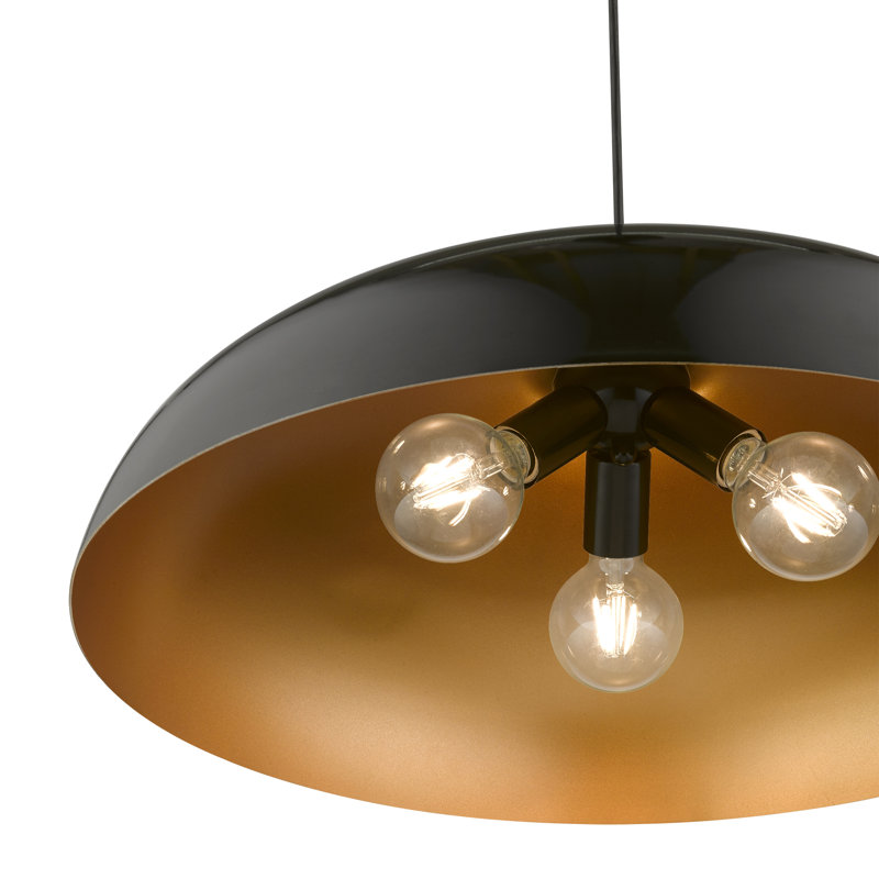 Harleigh Shaded Dome Pendant, Shiny Black/Polished Chrome, Shiny Black/Gold, 123" H x 23.75" W