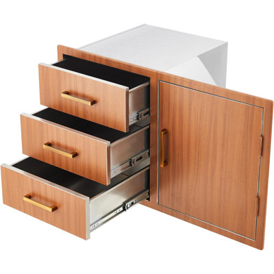 PeakPursuit Stainless Steel Outdoor Kitchen Door Drawer Combo - Triple Drawers & Access Door, Propane Storage & Adjustable Garbage Ring, Weather-Resistant Flush Mount, 38.2" W x 22.6" D x 20.5" H