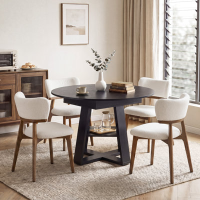 Aura Extendable Round Dining Room Set With 4 Upholstered Chairs, 5-Piece Kitchen Table And Chairs With Hidden Storage
