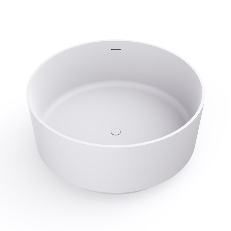 Baignoire de trempage autoportante à surface solide et moderne blanc mat rond pour une détente luxueuse dans la salle de bain