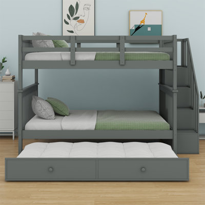 Bunk Bed With Trundle, Stairway And Guard Rail