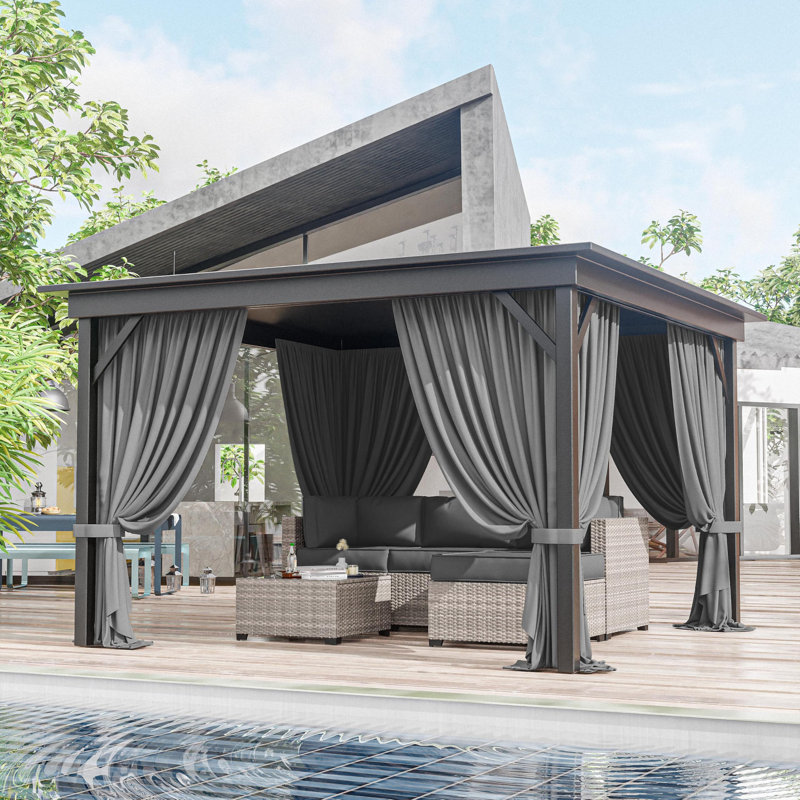 10 x 10 pi Rideaux de pavillon d'extérieur, rideaux à 4 panneaux latéraux (seulement rideaux), Gris