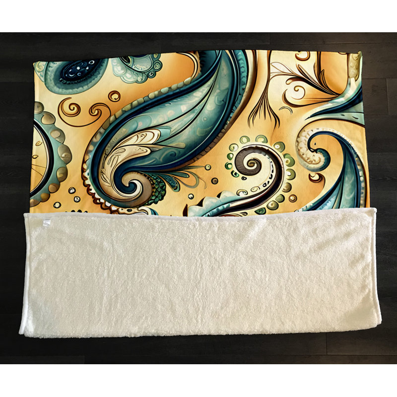 Throw Blanket, 51" W x 60" L, Blue/Yellow/Black, Paisley/Abstract