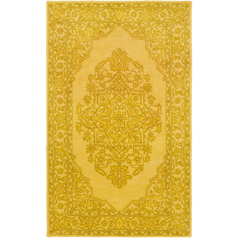 Tapis de zone jaune vif touffeté à la main Farner