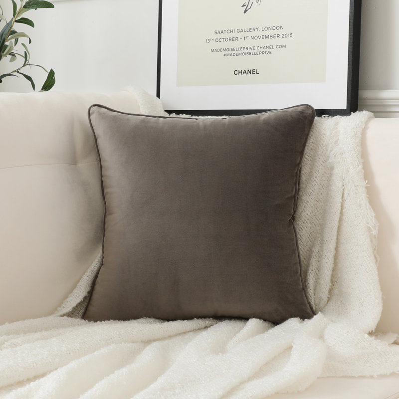 Athena Velvet Square Throw Pillow, Gray