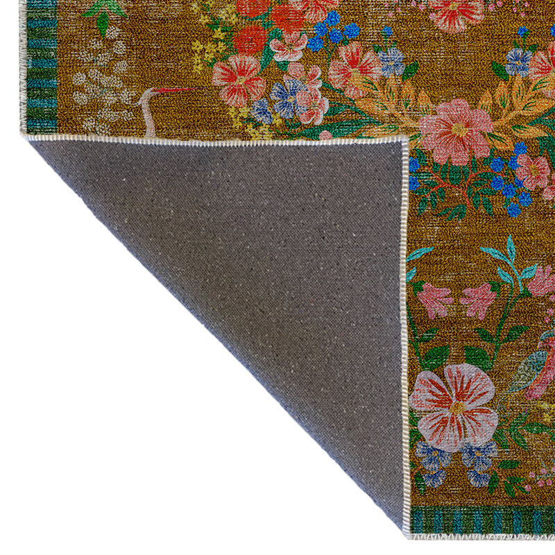 Floral Brown Themed Multi-Colored Floral Patterned Colorful Woven Base Rug, Rectangle 3'9.81" x 6'6.74"
