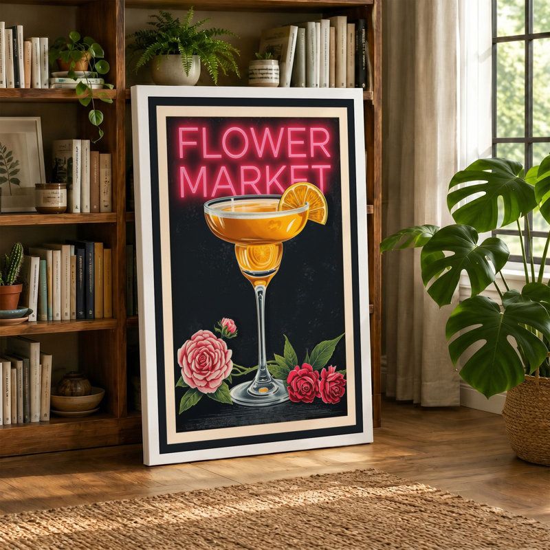 Flower Market Cocktail Art Deco - Wrapped Canvas, 30x20 - 76.2 x 50.8 cm, Sage Border