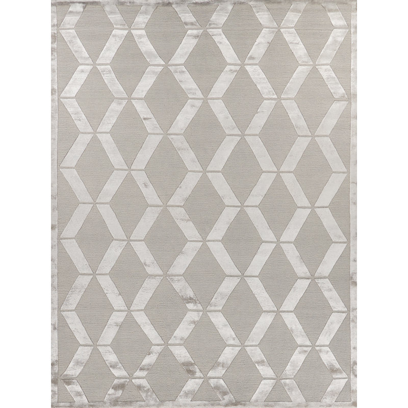 Metro-Velvet Geometric Area Rug in Silver, Rectangle 14' x 18'