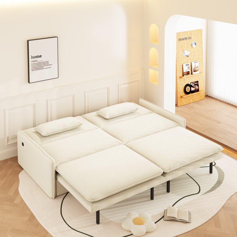 Canapé-lit multifonctionnel 3-en-1 avec rangement et port USB, canapé-lit moderne pour petits espaces, Beige