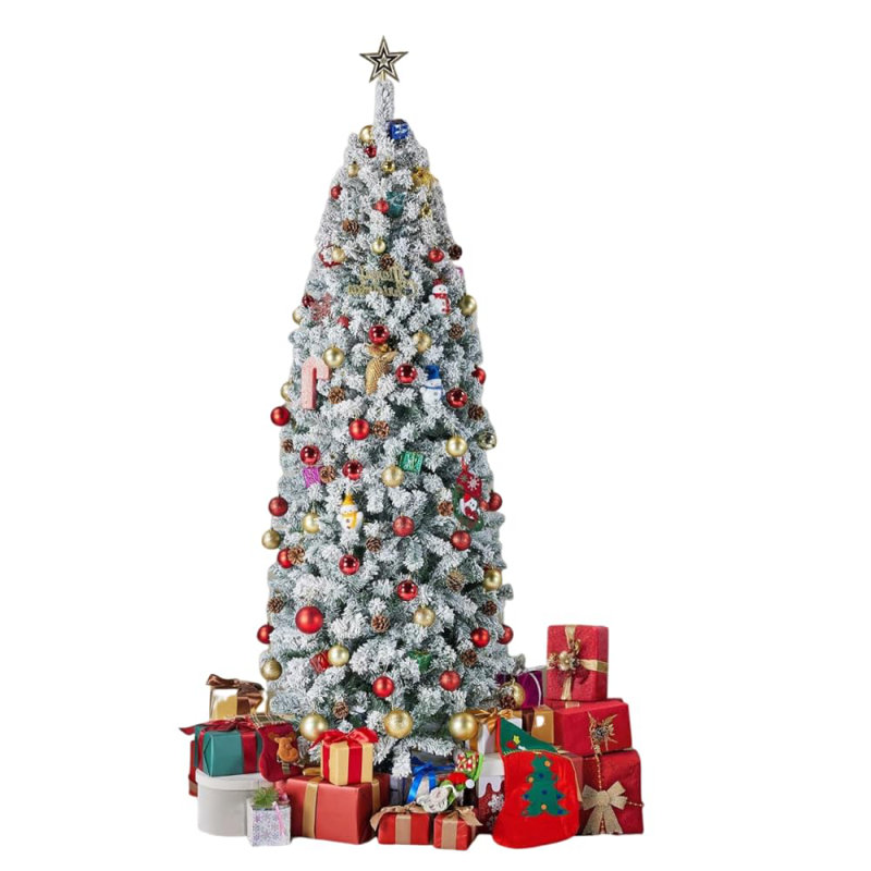 6FT Pre-Lit Snow Flocked White Artificial Christmas Tree