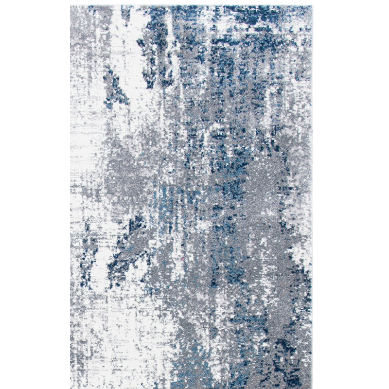 Tapis gris/bleu zone abstraite Musa, Tapis de couloir 2 pi x 6 pi