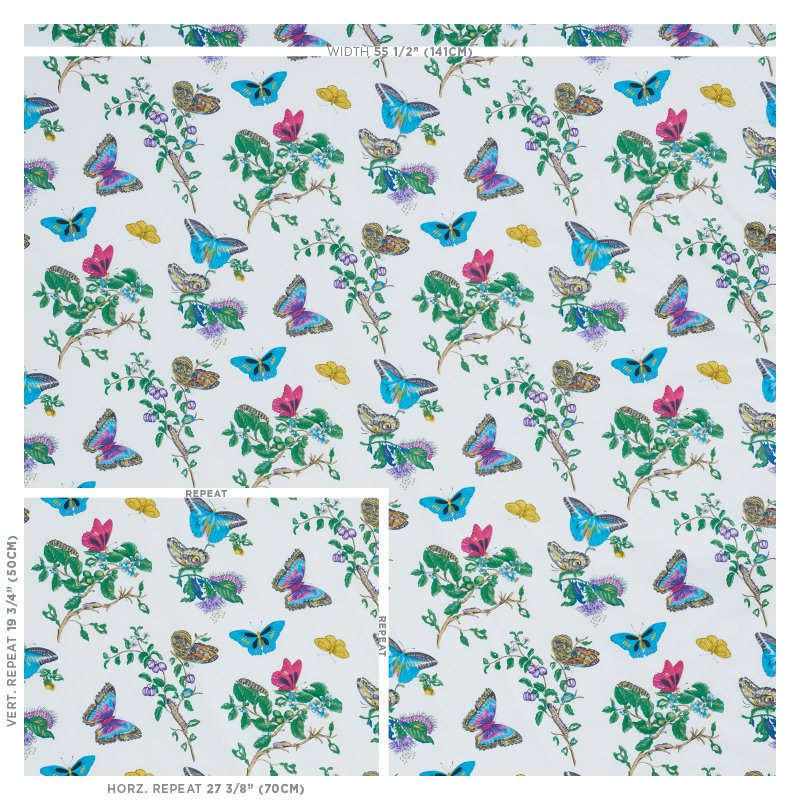 Baudin Butterfly Chintz Fabric, Turquoise