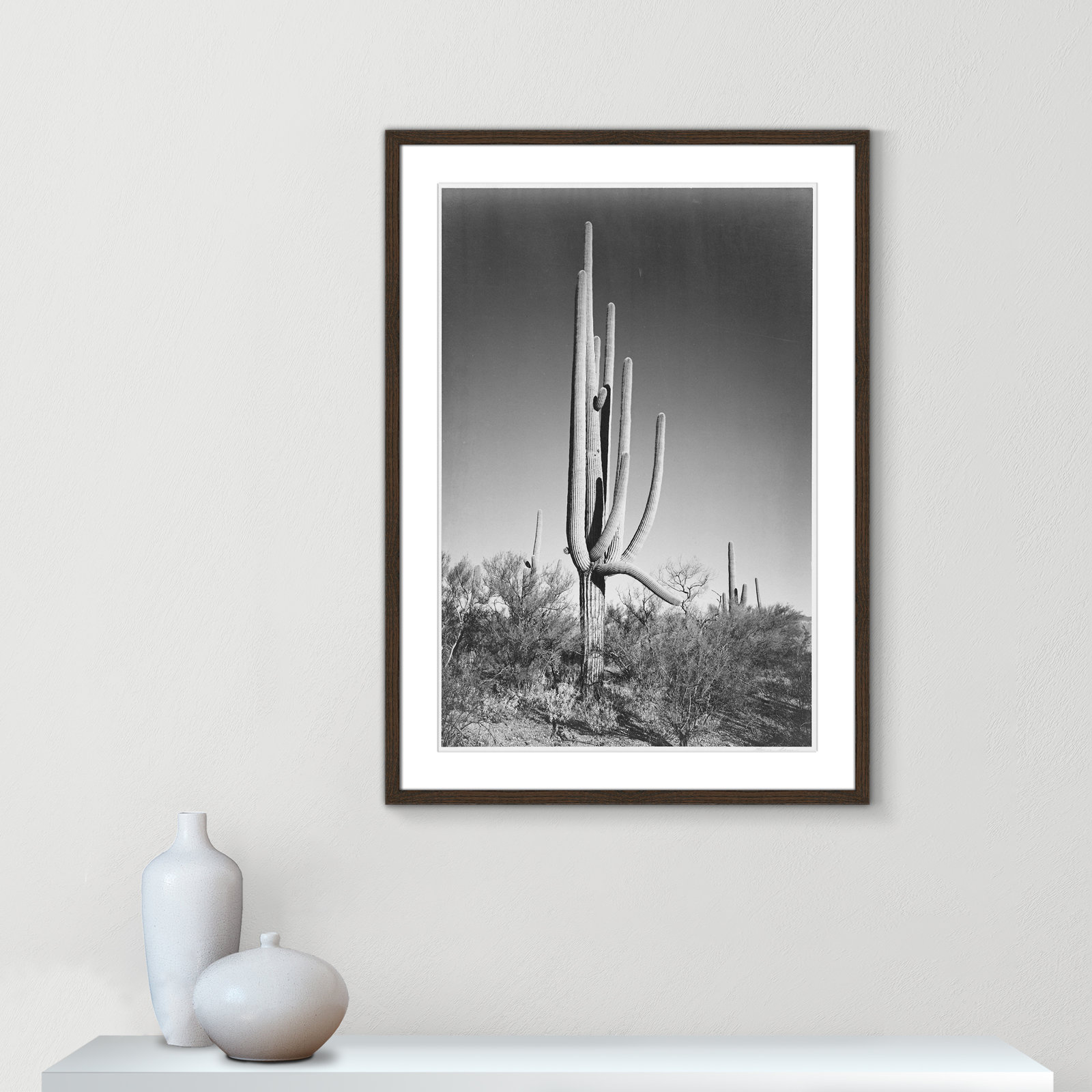 Saguaro National Monument Print by Ansel Adams, 35.5" H x 25.5" W x 0.75" D, Walnut