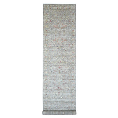 4'x19'3" Stone Gray, Peshawar with Bijar Garus Design, Hand Knotted, High Mountain Wool, Vegetable Dyes, Densely Woven, XL, Wide Runner, Oriental Rug