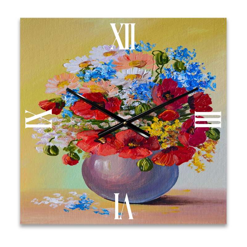 Nature morte un bouquet de fleurs rouges et bleues - Horloge murale traditionnelle, Grand