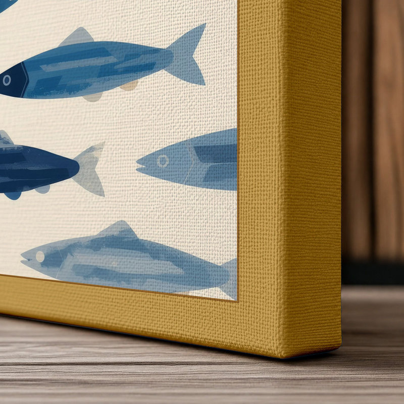 Swimming Fish Pattern Geometric 1 Piece Wrapped Canvas Wall Art, 30x20 - 76.2 x 50.8 cm, Ochre Border