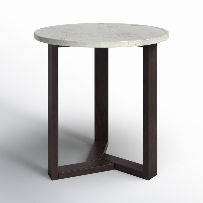 Round Marble and Acacia Wood Side Table
