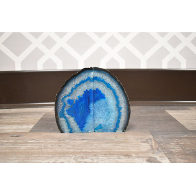 Evelynn Non-Skid Teal Agate Bookends