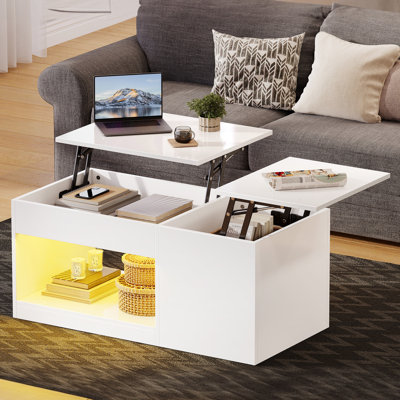 Metro Lane Wooden Coffee Table，White Gloss Coffee Table  With Hidden Storage Compartment, 100X50X45CM