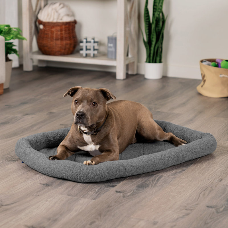 Faux Lambswool Crate Bolster Pet Bed, Large (23" W x 36" D x 2.70" H), Gray