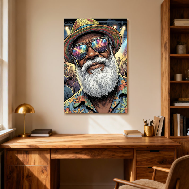 Motif de chapeau de mode coloré avec lunettes de soleil et barbe blanche