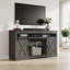 Meuble télé avec portes de grange coulissantes et rangement ouvert-606645186