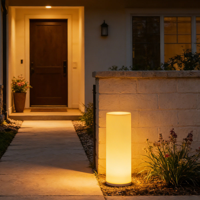 16-Color Changing LED Outdoor Cylinder Floor Lamp with Remote Control
