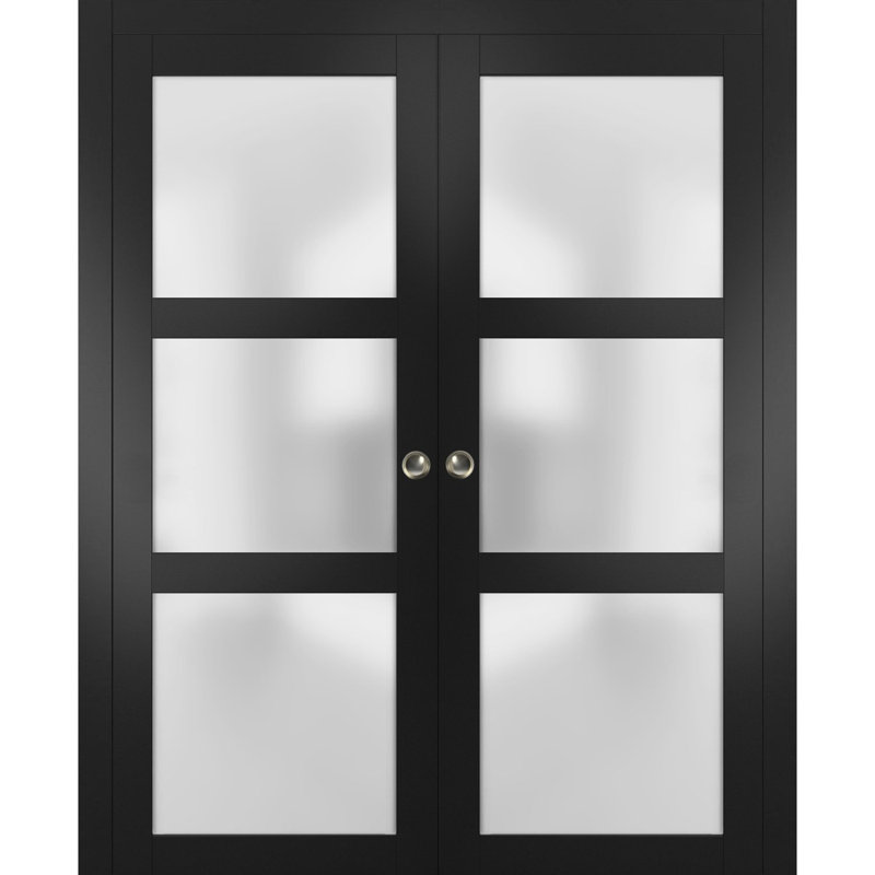 Matte Black 60 x 80 Inch Solid Wood French Pocket Doors