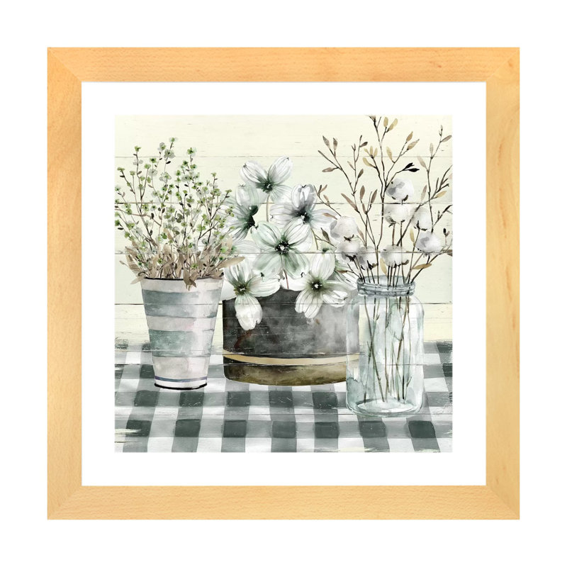 « Spring Gingham II » par Carol Robinson, reproduction d’art, Toile avec cadre en bois beige, Blanc