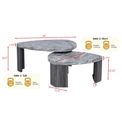 Ensemble de 2 tables basses gigognes Granite Grey