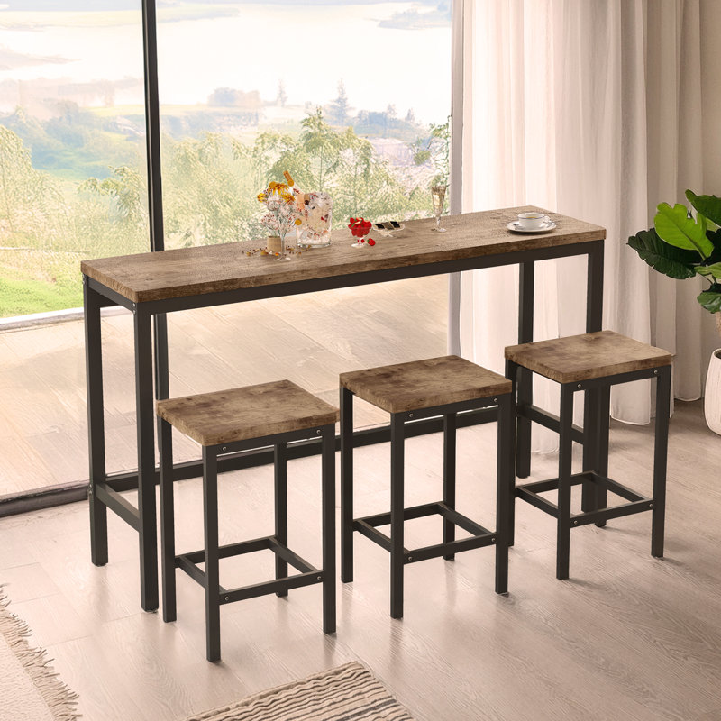 Modern Design Kitchen Dining Table, Pub Table, Long Dining Table Set with 3 Stools, Easy Assembly, Natural, Natural