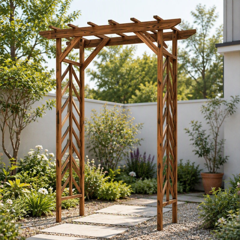 Pergola en bois de style pavillon de jardin en bois pour le jardinage, pouvant également servir de support pour arche de mariage.