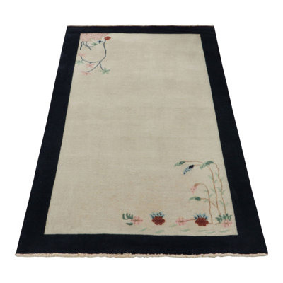 Rug & Kilim's Chinese Art Deco Rug In Beige With Black Border