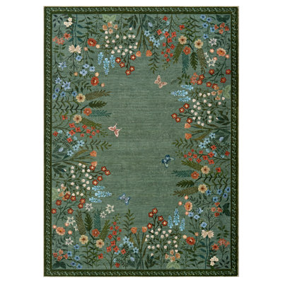 Tapis lavable antidérapant pour salon, chambre, salle à manger et tapis décoratif à motif floral