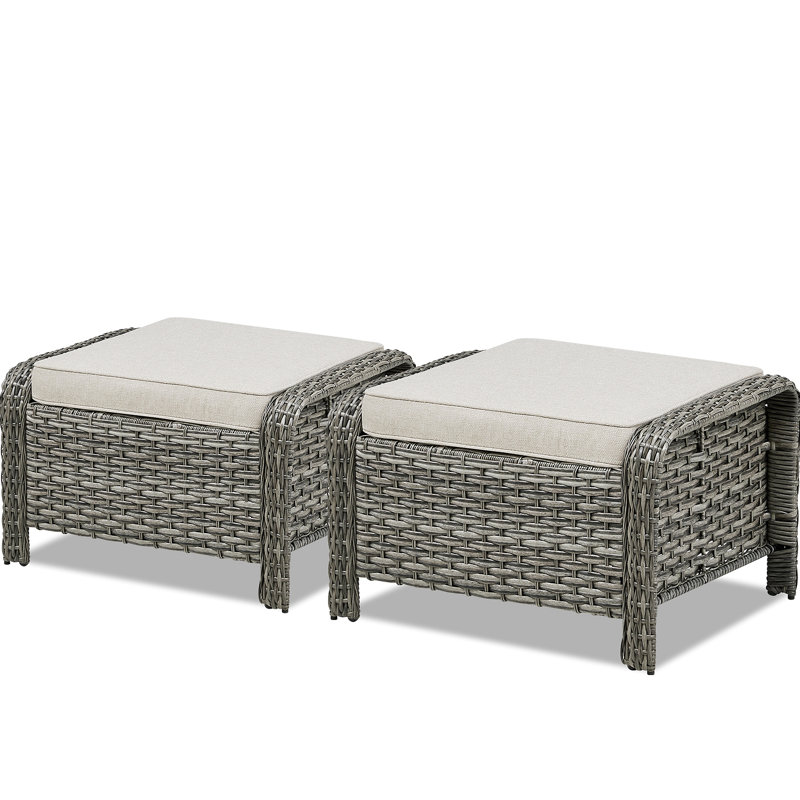 Ensemble de 2 repose-pieds d'extérieur en osier PE avec coussin pour la cour ou la terrasse