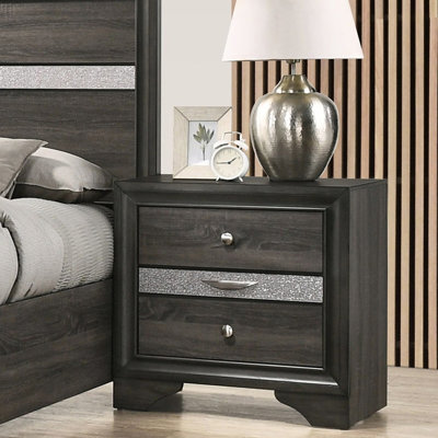 2 Drawers And 1 Jewelry Drawer Bedroom Nightstand, Gray - Textured Surface, Practical Style Jewel Storage Bin Drawer, Textured, Compact Structure