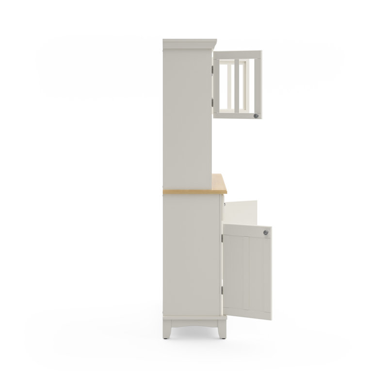 Sideboard with Bar Hutch, Natural Wood, Off-White