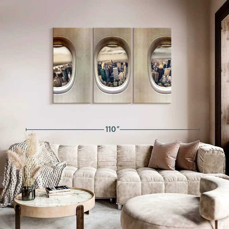 " Airplane Windows " 3 - Pieces, 48" H x 74" W x 1.25" D