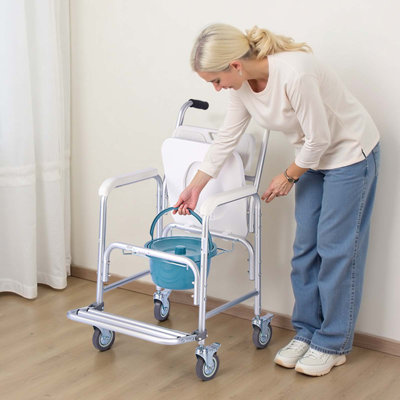 Bedside Commode Chair with 4 Wheels 4-in-1 Raised Toilet Seat 350 lbs