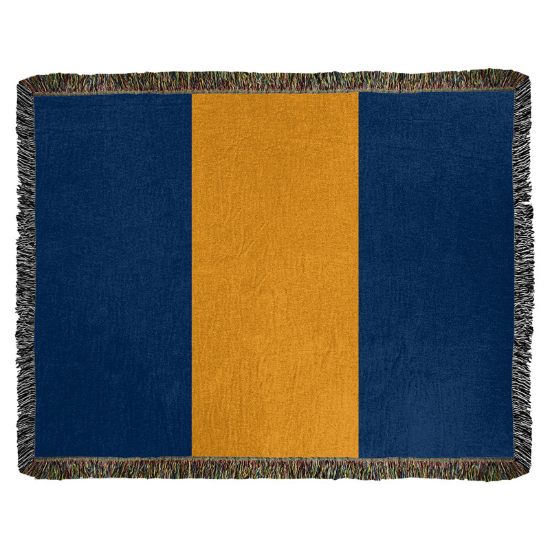 Utah Hand Woven Throw Blanket, 80" W x 60" L, Navy/Gold/Navy