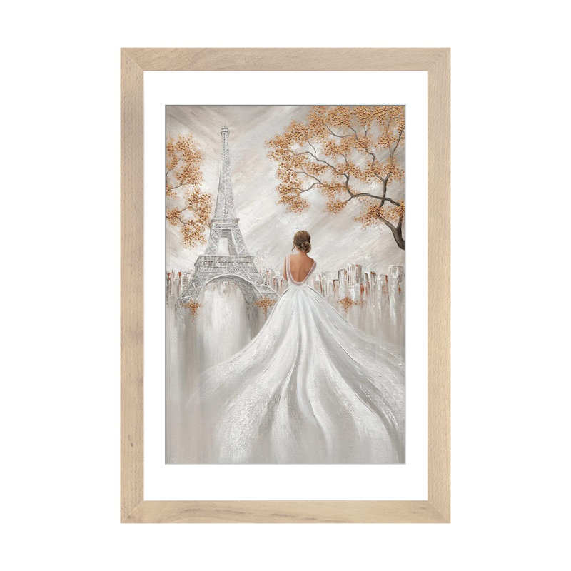 Eiffel Elegance, Paris Flair, Natural Wood Open Corner Framed, 24'' H x 16'' W