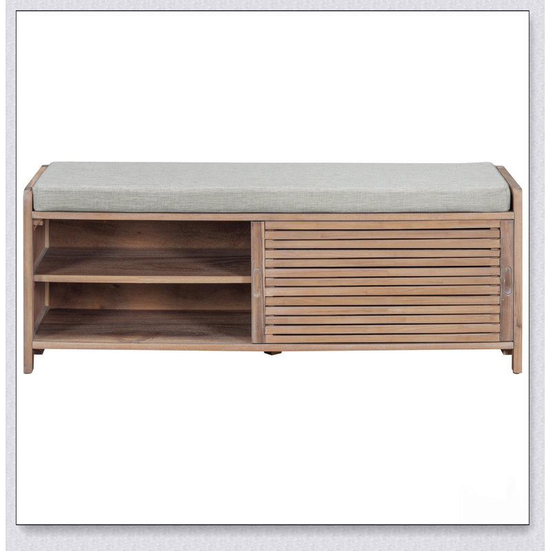 Banc à chaussures avec rangement et coussin, conception à volets vieillis pour le salon et l'entrée, charme rustique et rétro