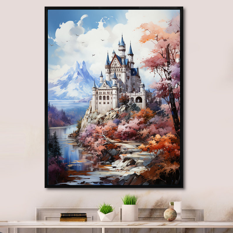 Décoration murale Swyback, château de Neuschwanstein - Allemagne, H 44 po x l 34 po x P 1,5 po, Cadre flottant noir